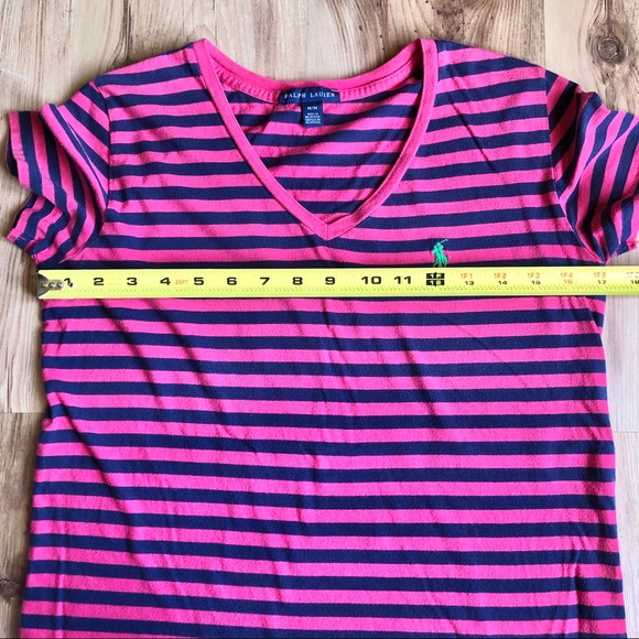 RALPH LAUREN T Shirt V Neck Horizontal Striped Medium Women’s - Picture 6 of 14